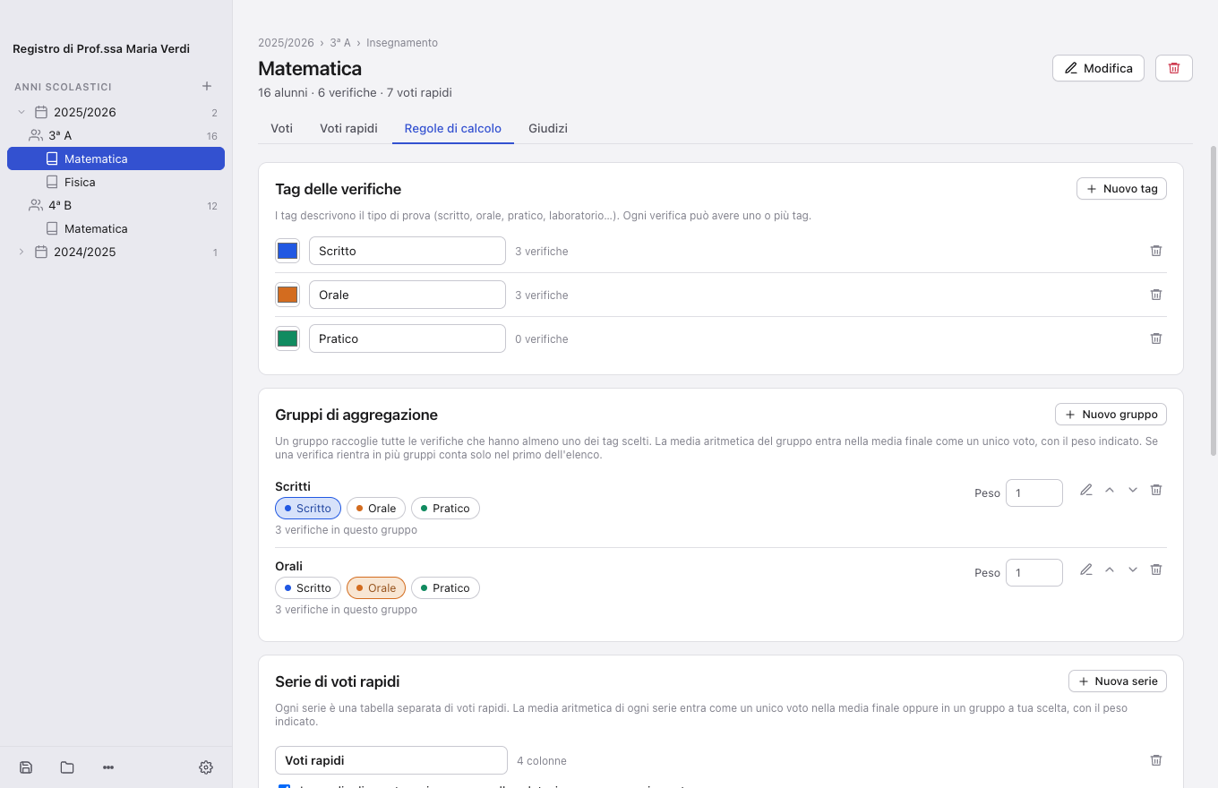 Calculation rules: tags, groups, weights and formula